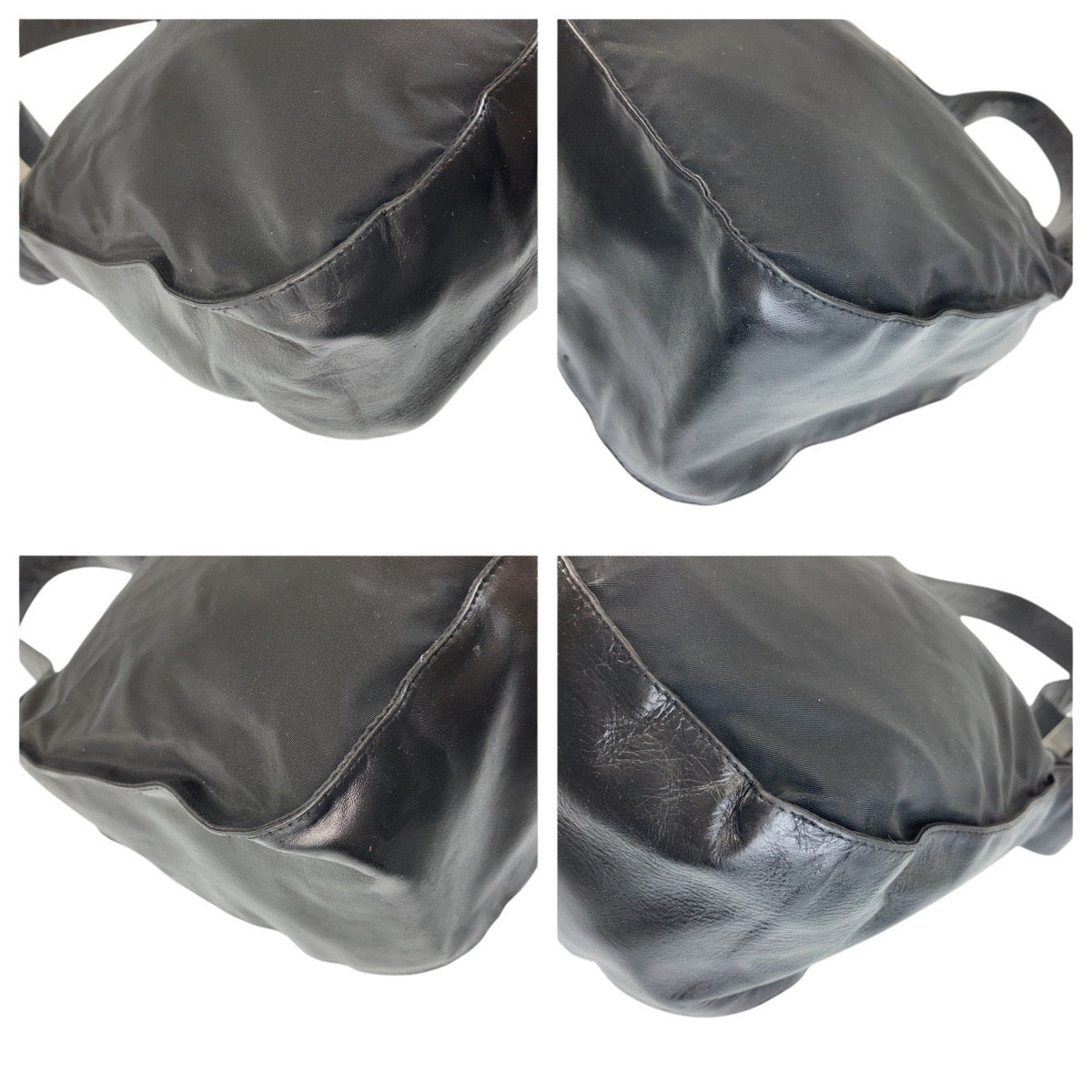 PRADA Shoulder Bag Nylon, Leather Black SilverMetal Test Triangle With logo Women Used Authentic