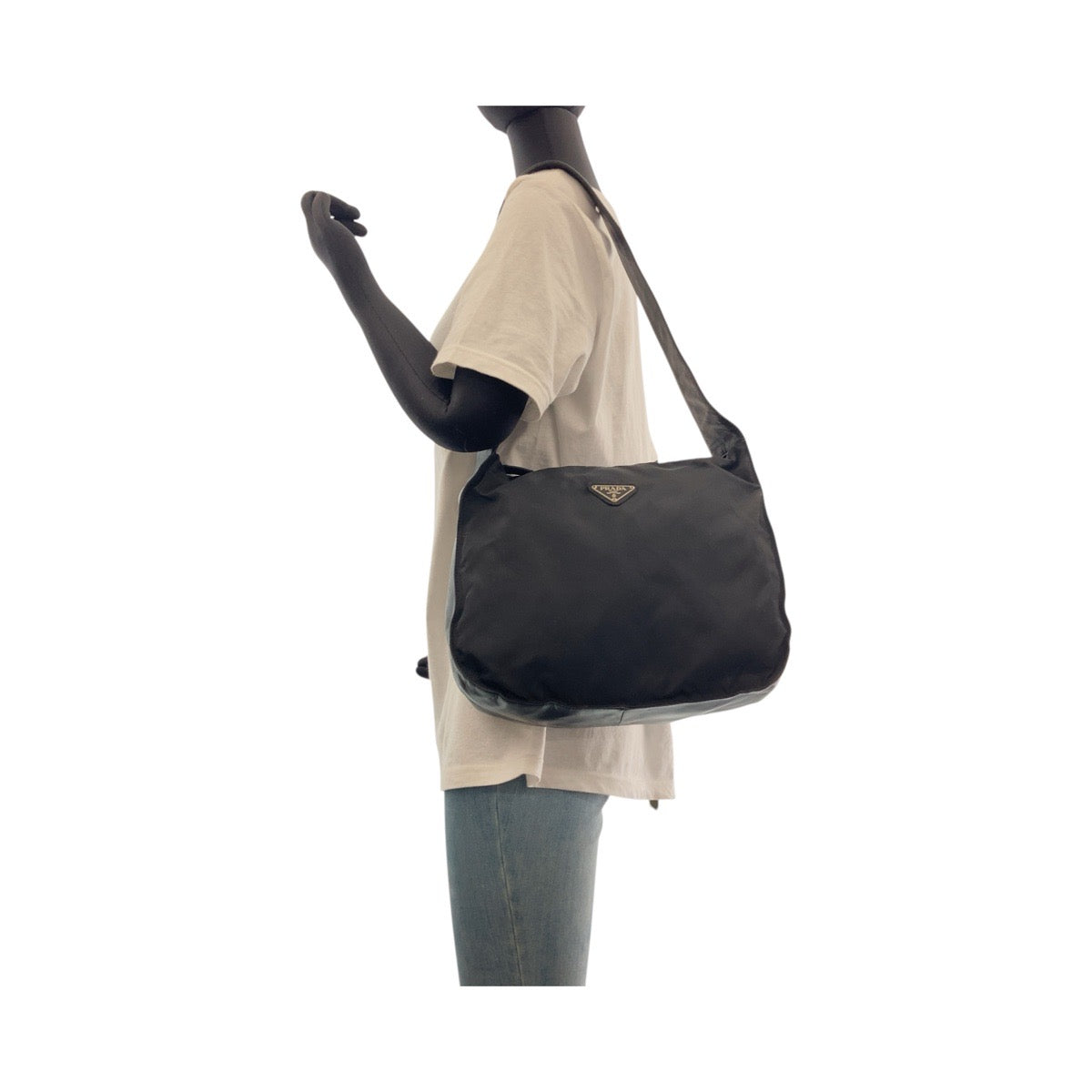 PRADA Shoulder Bag Nylon, Leather Black SilverMetal Test Triangle With logo Women Used Authentic