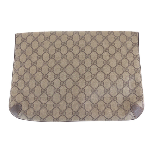 GUCCI Clutch bag 89 02075 GG Supreme Canvas Brown Beige Gold Metal Old Gucci