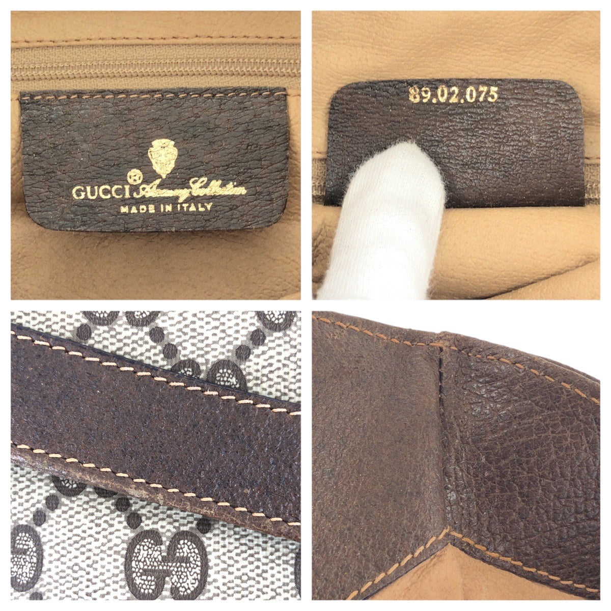 GUCCI Clutch bag 89 02075 GG Supreme Canvas Brown Beige Gold Metal Old Gucci