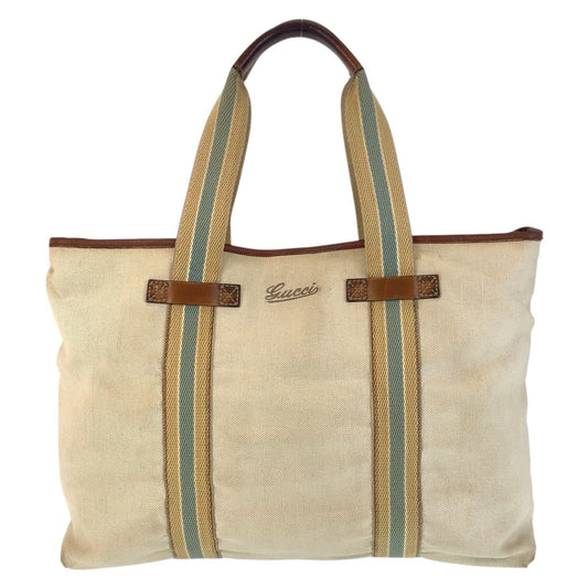 GUCCI Tote Bag 170594 canvas Beige Brown Gold Metal Sherry line