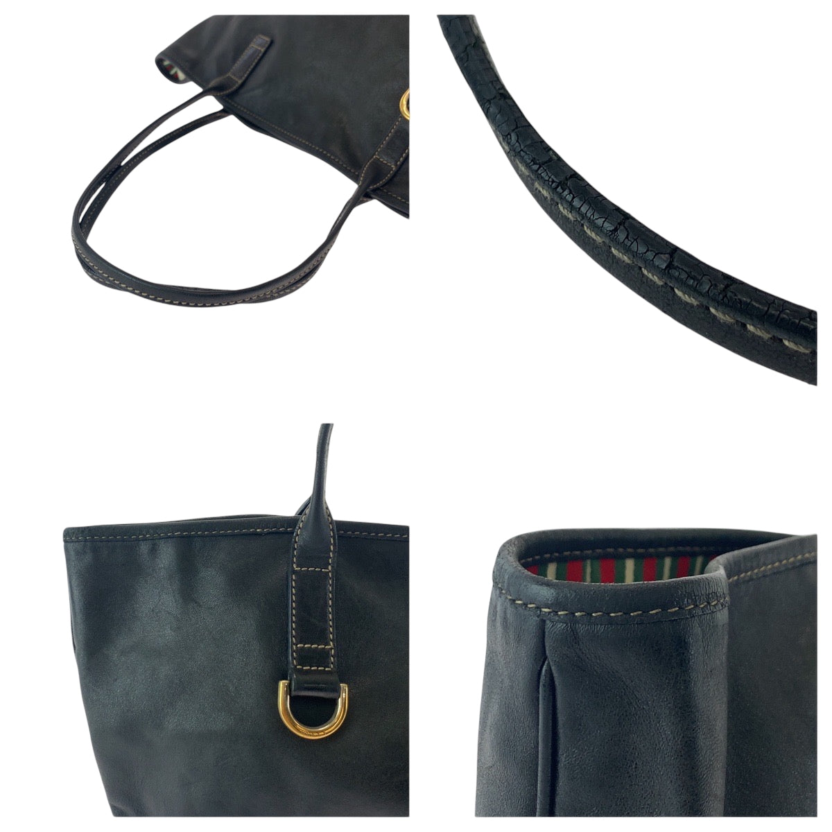 GUCCI Tote Bag 169946 leather Black GoldMetal Tote Bag Shoulder Bag Newbrit Women Used Authentic