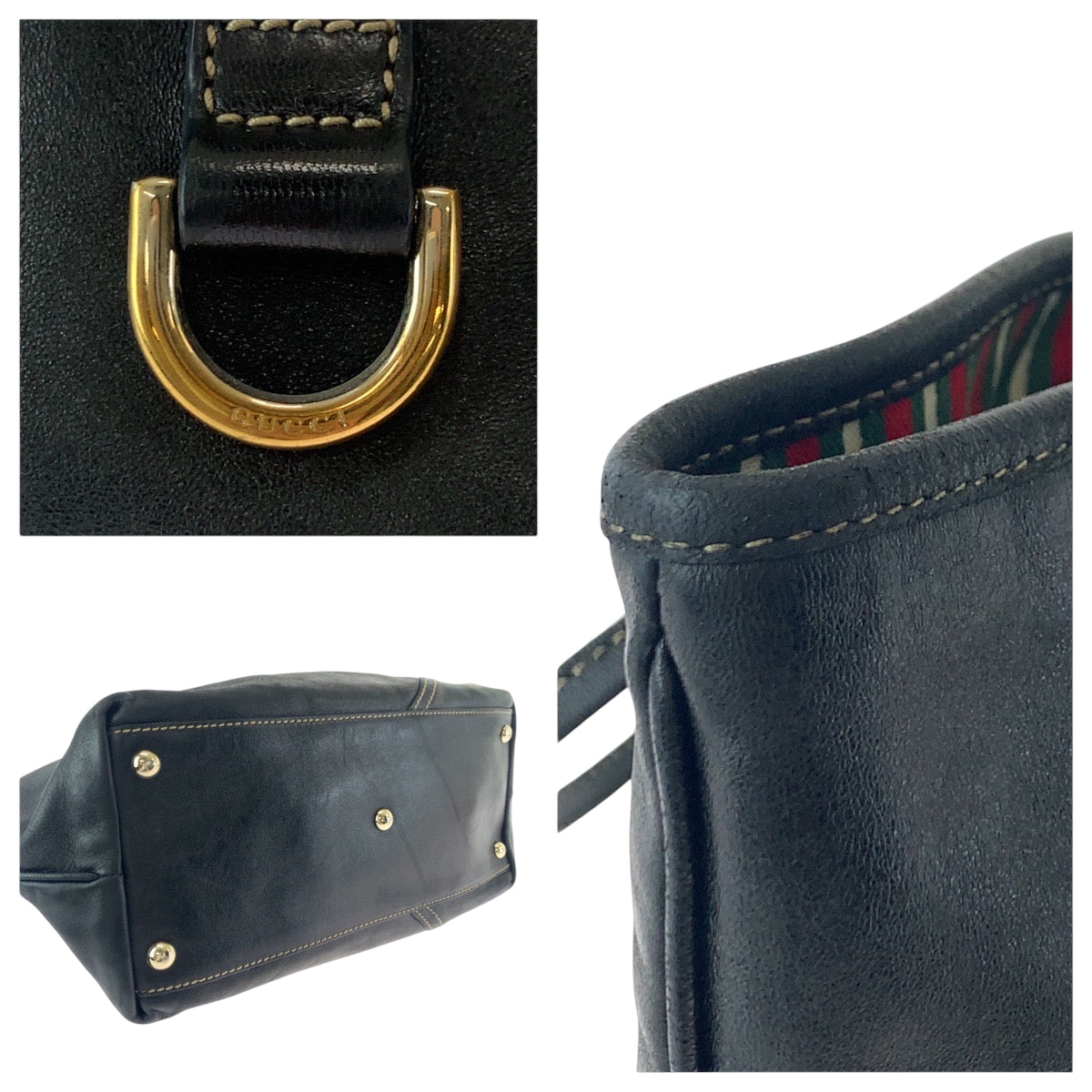 GUCCI Tote Bag 169946 leather Black GoldMetal Tote Bag Shoulder Bag Newbrit Women Used Authentic