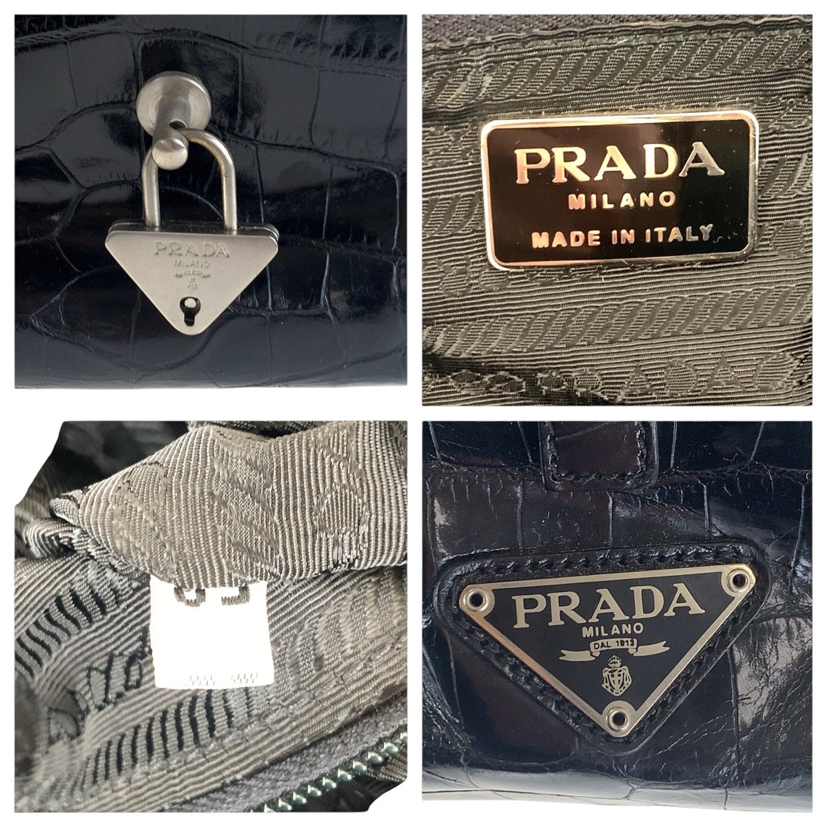 PRADA Shoulder Bag Nylon, Leather Black SilverMetal Shoulder Bag embossed Test Triangle With logo Women Used Authentic