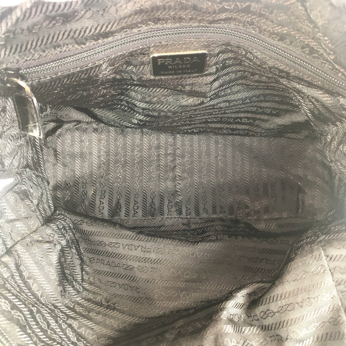 PRADA Shoulder Bag Nylon, Leather Black SilverMetal Shoulder Bag embossed Test Triangle With logo Women Used Authentic