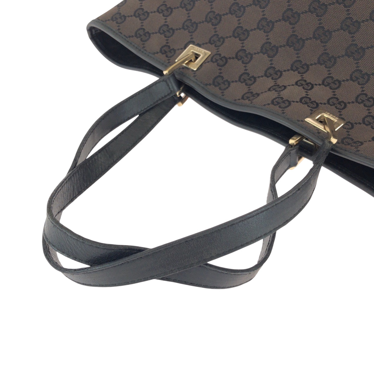 GUCCI Tote Bag 002 1098 GG canvas Brown Black Gold Metal Tote Bag Shoulder Bag Women Used Authentic