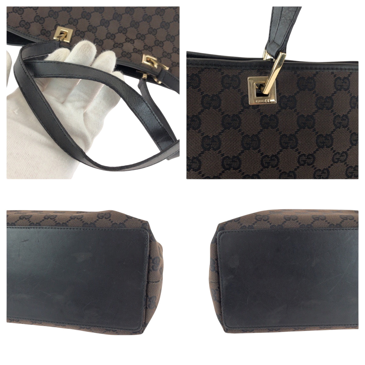 GUCCI Tote Bag 002 1098 GG canvas Brown Black Gold Metal Tote Bag Shoulder Bag Women Used Authentic