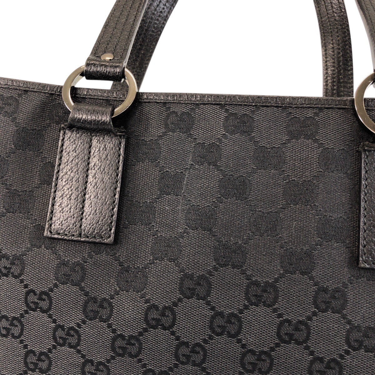 GUCCI Tote Bag 113017 GG canvas, leather Black black Tote Bag Shoulder Bag Women Used Authentic