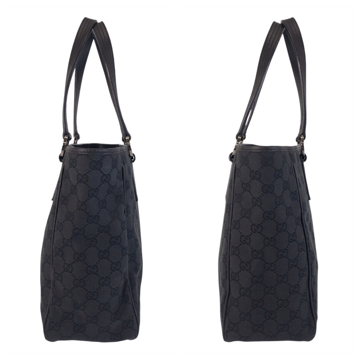 GUCCI Tote Bag 113017 GG canvas, leather Black black Tote Bag Shoulder Bag Women Used Authentic