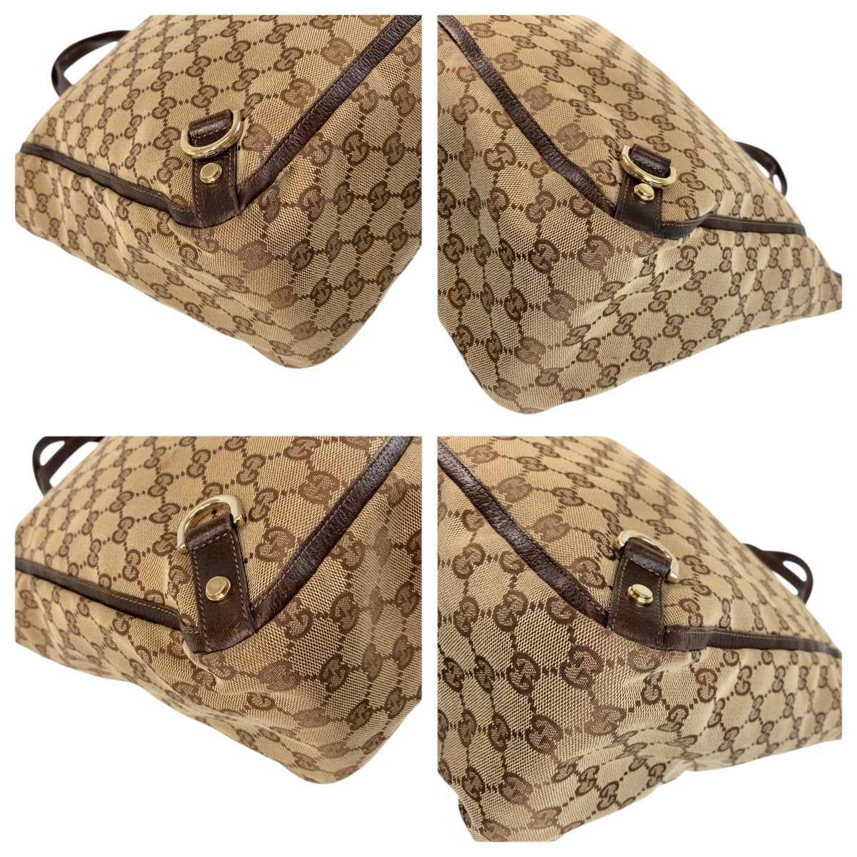 GUCCI Tote Bag 130733 GG canvas, leather Brown Gold Metal Tote Bag Shoulder Bag Abbey Women Used Authentic