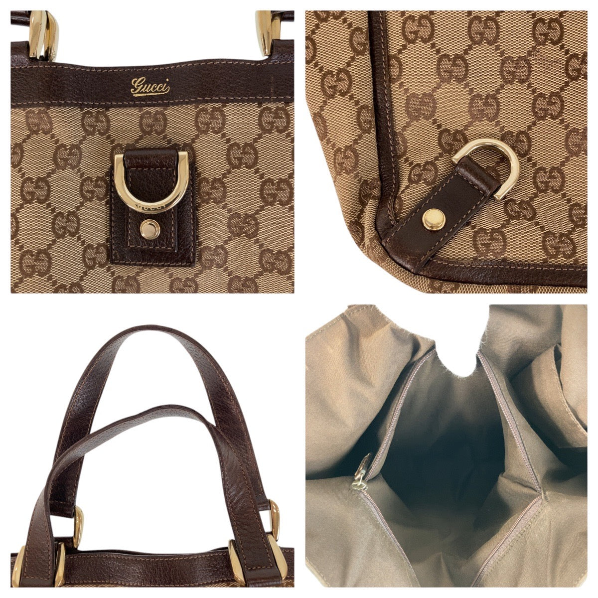 GUCCI Tote Bag 130733 GG canvas, leather Brown Gold Metal Tote Bag Shoulder Bag Abbey Women Used Authentic