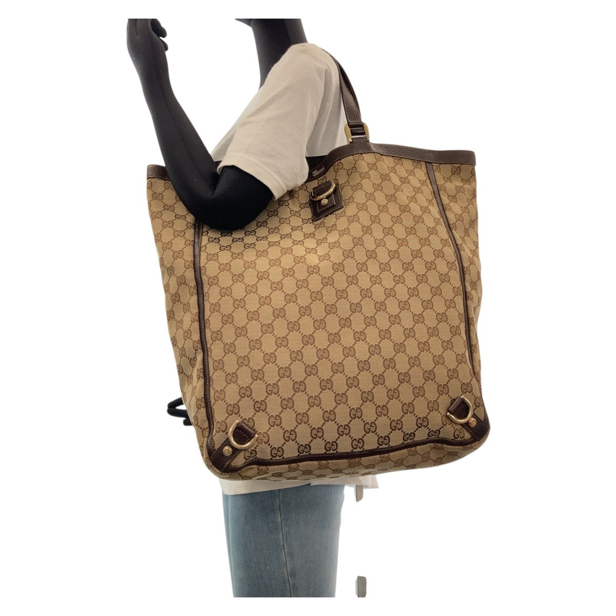 GUCCI Tote Bag 130733 GG canvas, leather Brown Gold Metal Tote Bag Shoulder Bag Abbey Women Used Authentic