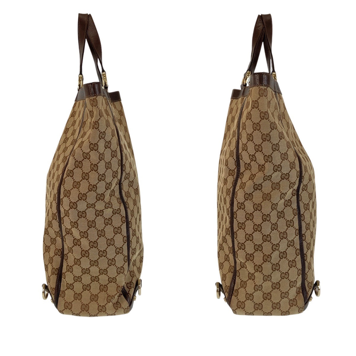 GUCCI Tote Bag 130733 GG canvas, leather Brown Gold Metal Tote Bag Shoulder Bag Abbey Women Used Authentic