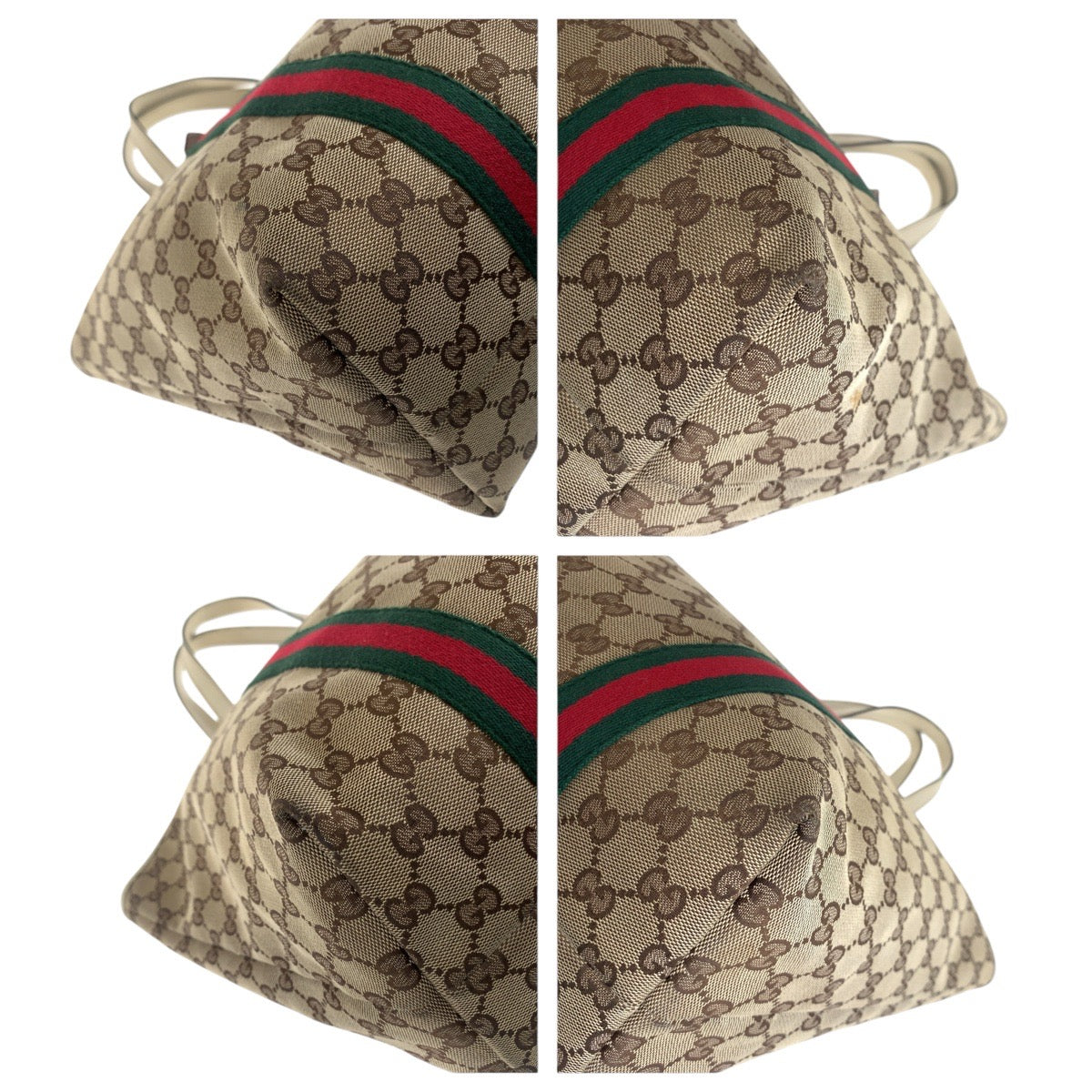 GUCCI Tote Bag 139260 GG canvas, leather Brown White Gold Metal Tote Bag Shoulder Bag Sherry line Women Used Authentic
