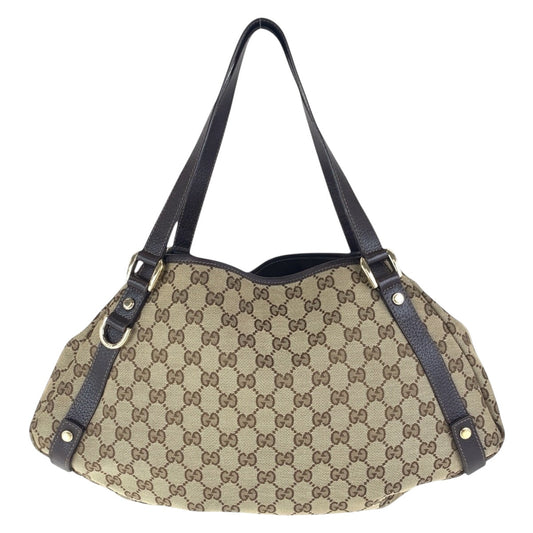 GUCCI Shoulder Bag 130736 GG canvas Beige Brown Gold Metal