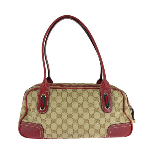GUCCI Handbag 161720 GG canvas Beige Red Gold Metal Handbags Mini Boston Duffel bag Pretty Sherry Ribbon Women Used Authentic