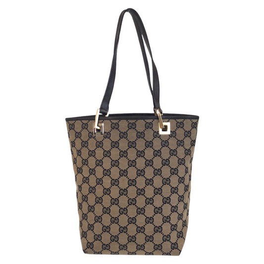 GUCCI Tote Bag 002 1099 GG canvas, leather Beige Black Gold Metal Tote Bag Shoulder Bag Women Used Authentic