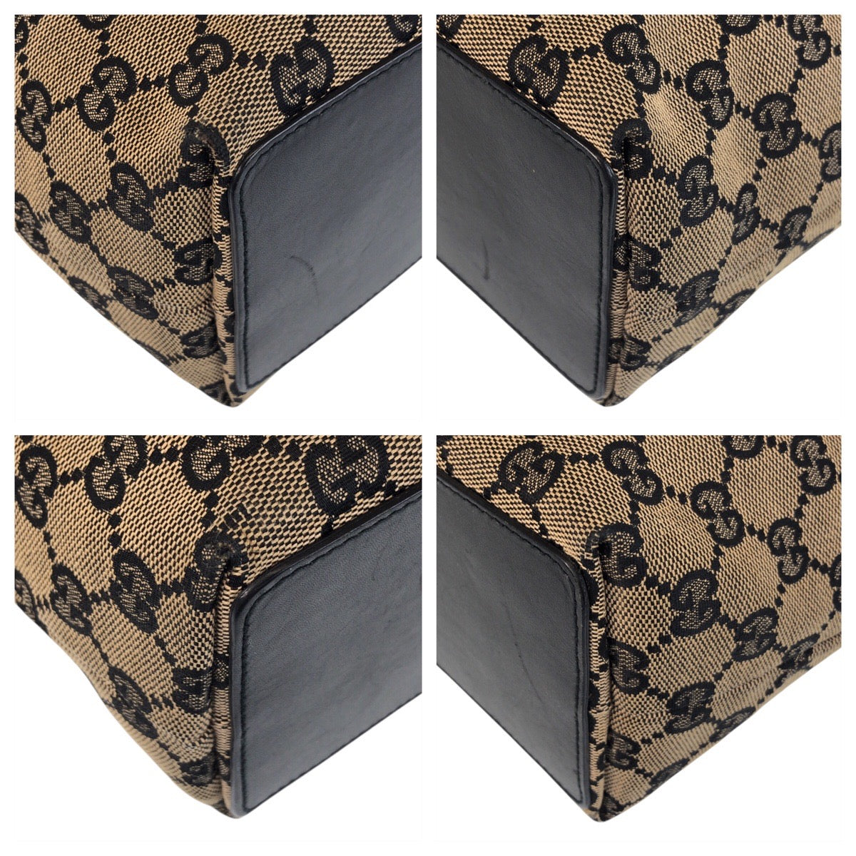 GUCCI Tote Bag 002 1099 GG canvas, leather Beige Black Gold Metal Tote Bag Shoulder Bag Women Used Authentic