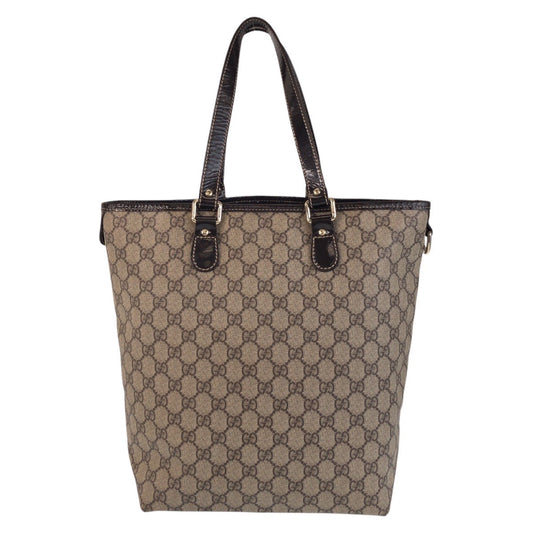 GUCCI Tote Bag 189896 GG Supreme canvas, leather Beige Brown Gold Metal Tote Bag Shoulder Bag Women Used Authentic