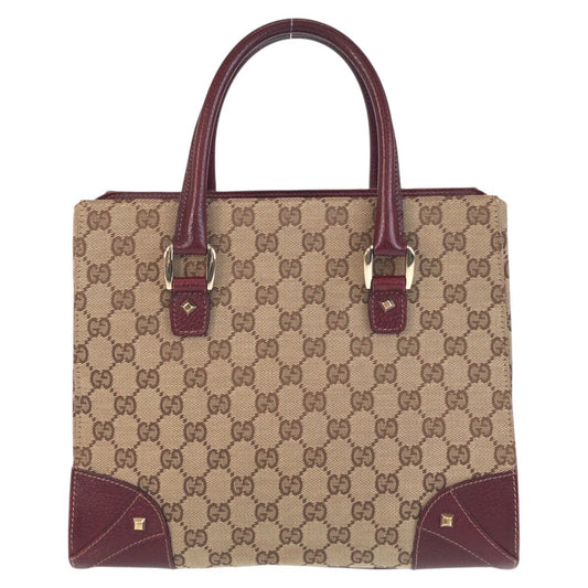 GUCCI Tote Bag 120895 GG canvas, leather Beige Bordeaux Gold Metal Tote Bag handbag Women Used Authentic