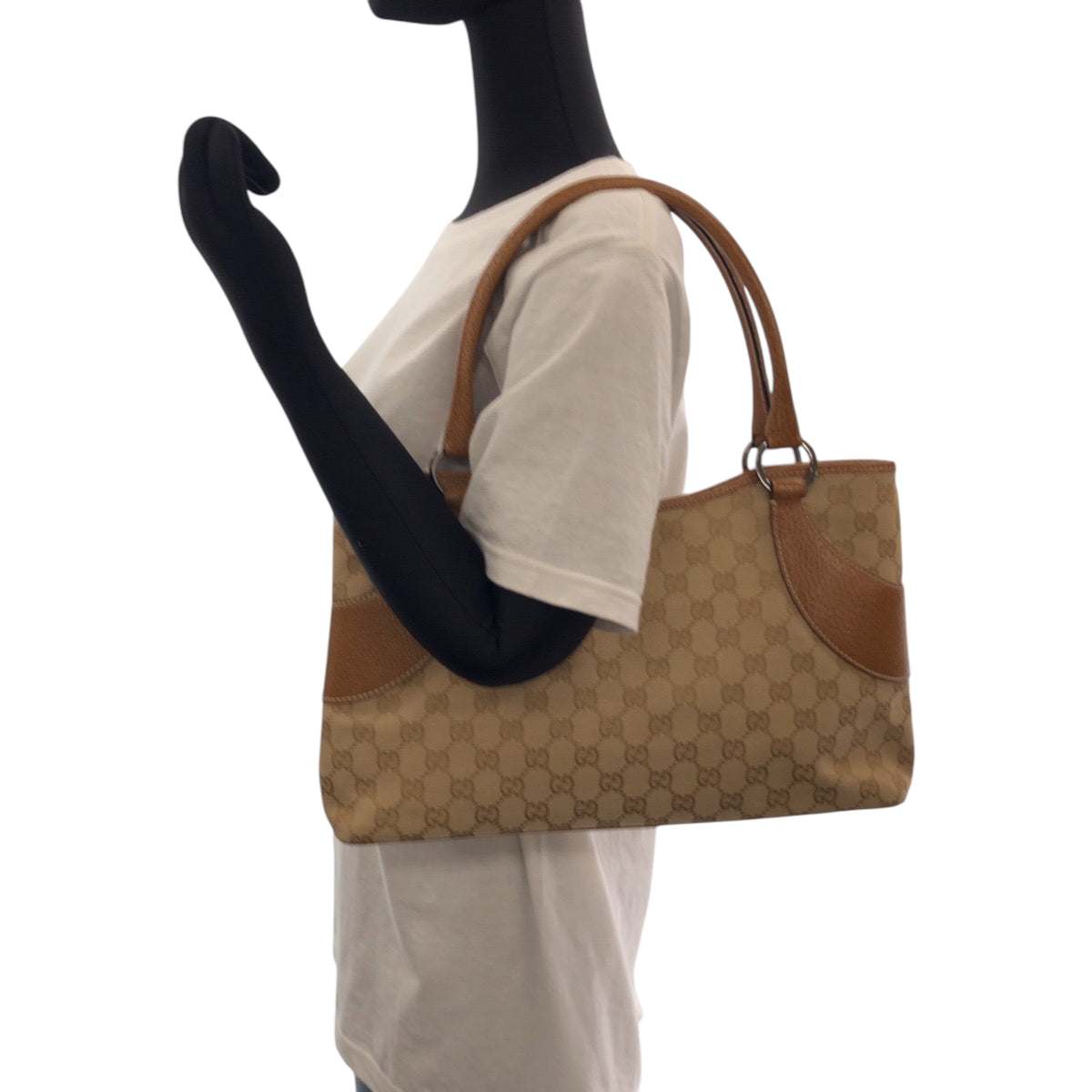 GUCCI Tote Bag 113015 GG canvas Brown Beige SilverMetal Tote Bag handbag Women Used Authentic