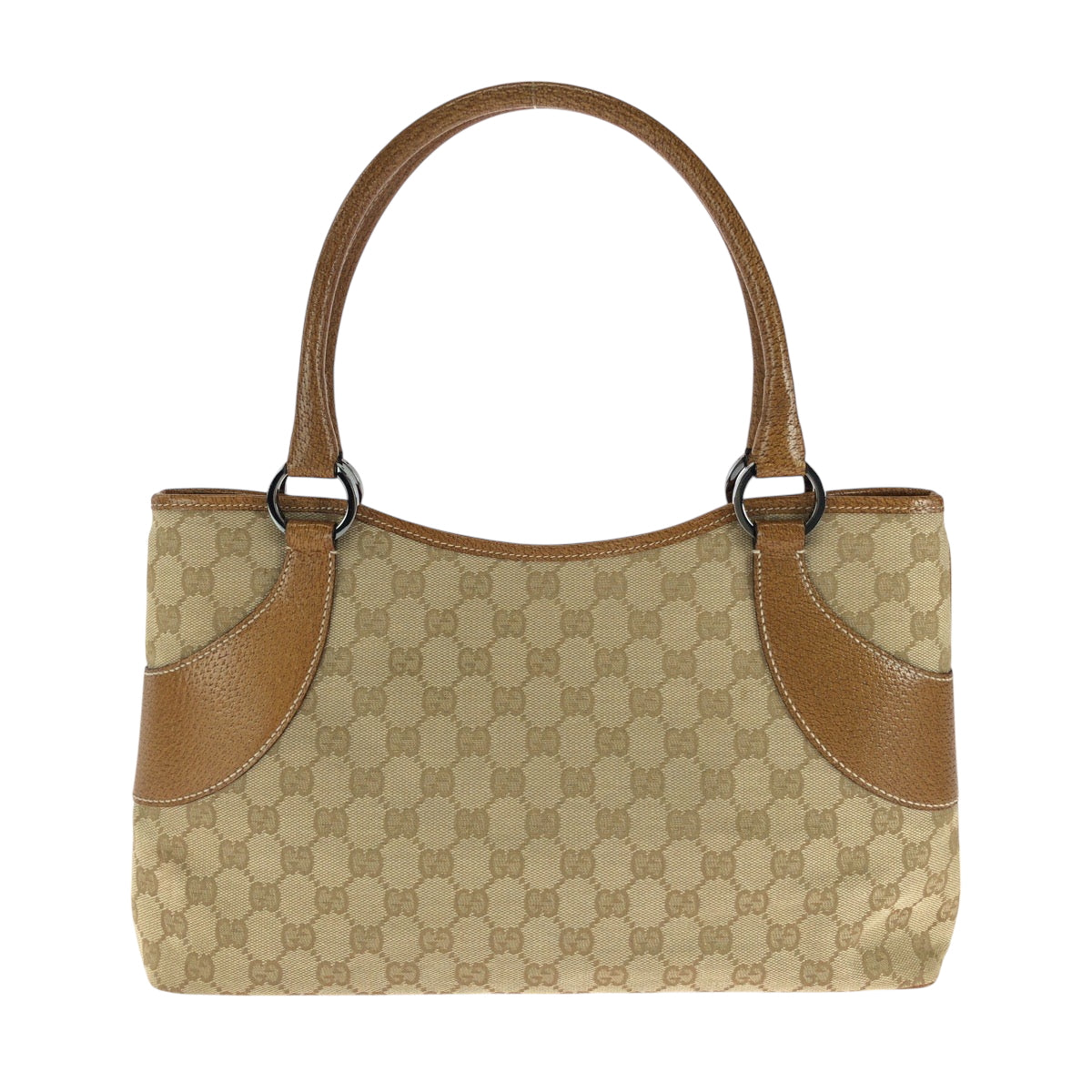 GUCCI Tote Bag 113015 GG canvas Brown Beige SilverMetal Tote Bag handbag Women Used Authentic