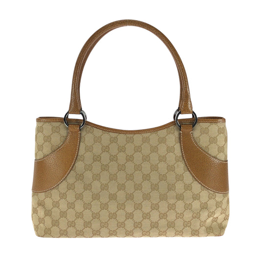GUCCI Tote Bag 113015 GG canvas Brown Beige SilverMetal Tote Bag handbag Women Used Authentic