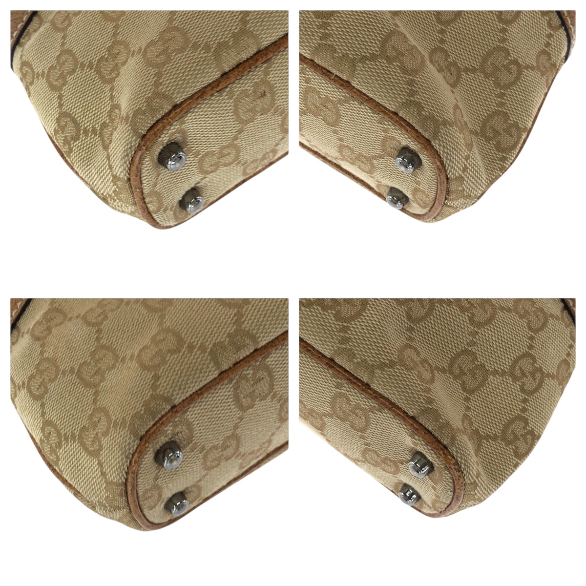 GUCCI Tote Bag 113015 GG canvas Brown Beige SilverMetal Tote Bag handbag Women Used Authentic