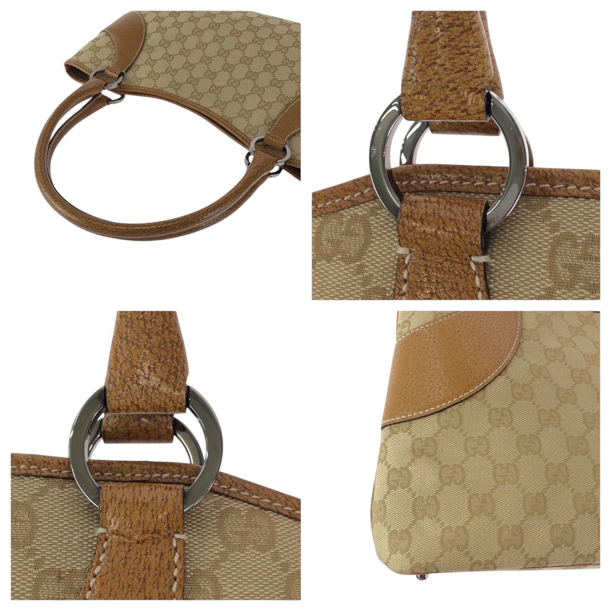 GUCCI Tote Bag 113015 GG canvas Brown Beige SilverMetal Tote Bag handbag Women Used Authentic