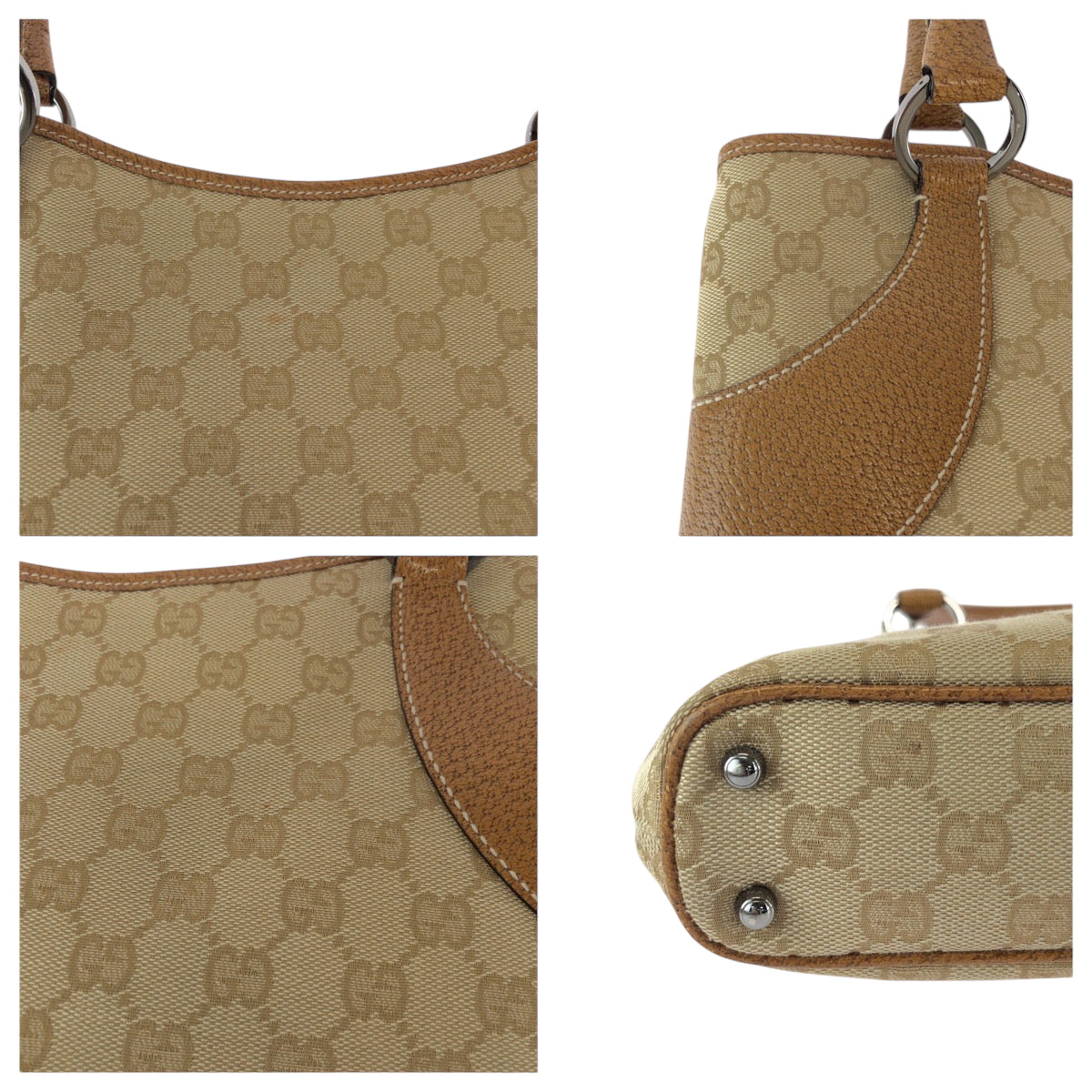 GUCCI Tote Bag 113015 GG canvas Brown Beige SilverMetal Tote Bag handbag Women Used Authentic