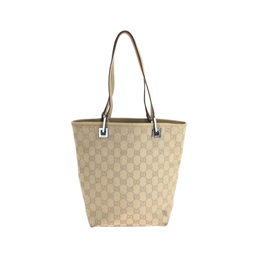 GUCCI Tote Bag 31244 GG canvas, leather Beige Brown SilverMetal Tote Bag Shoulder Bag Women Used Authentic