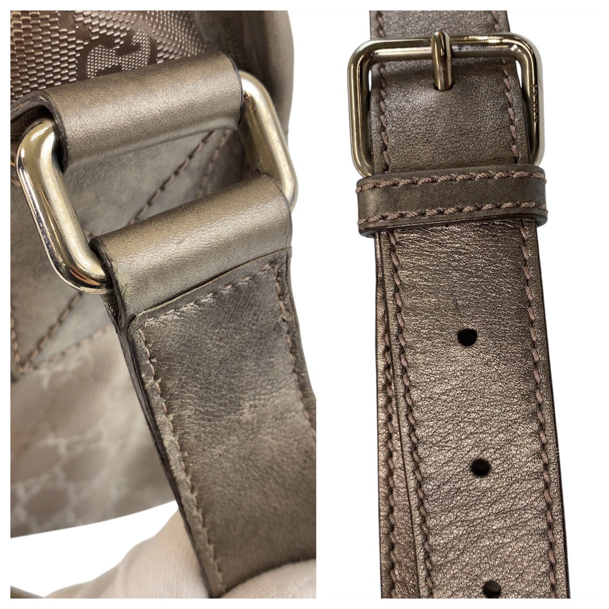 GUCCI Shoulder Bag 201732 PVC Metallic Brown SilverMetal Shoulder Bag Messenger bag GG implementation Women Used Authentic