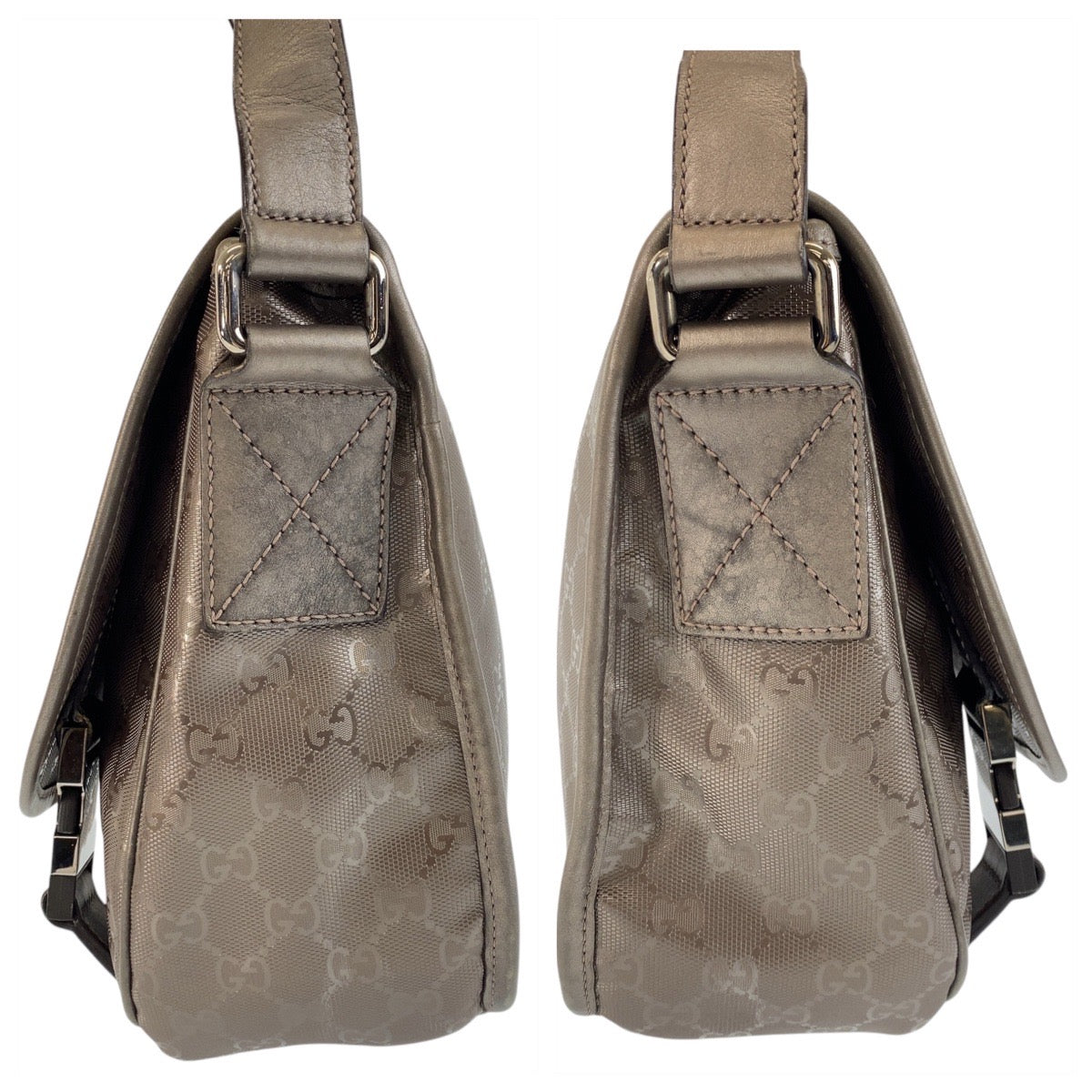GUCCI Shoulder Bag 201732 PVC Metallic Brown SilverMetal Shoulder Bag Messenger bag GG implementation Women Used Authentic