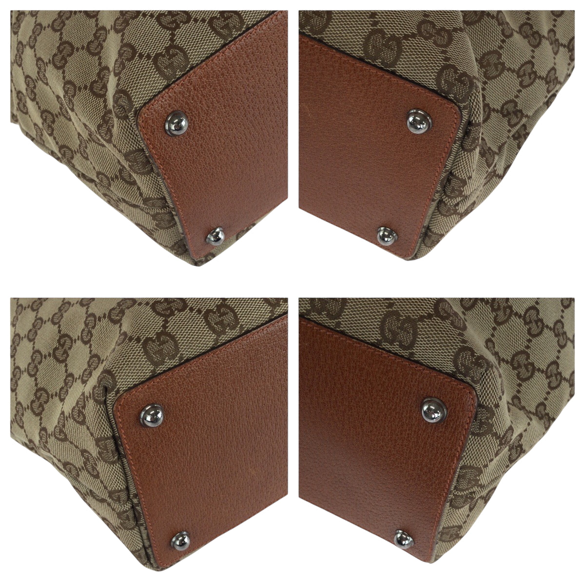 GUCCI Tote Bag 120836 GG canvas Brown Silver Metal Tote Bag Shoulder Bag Women Used Authentic