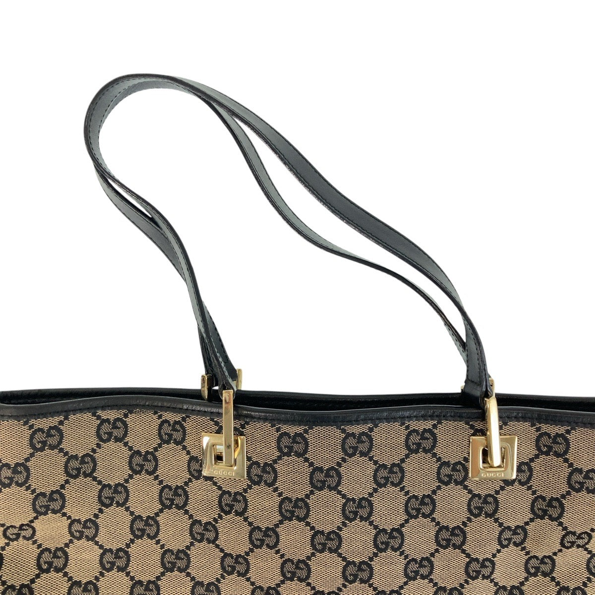 GUCCI Tote Bag 002 1098 GG canvas, leather Black GoldMetal Tote Bag Shoulder Bag Women Used Authentic