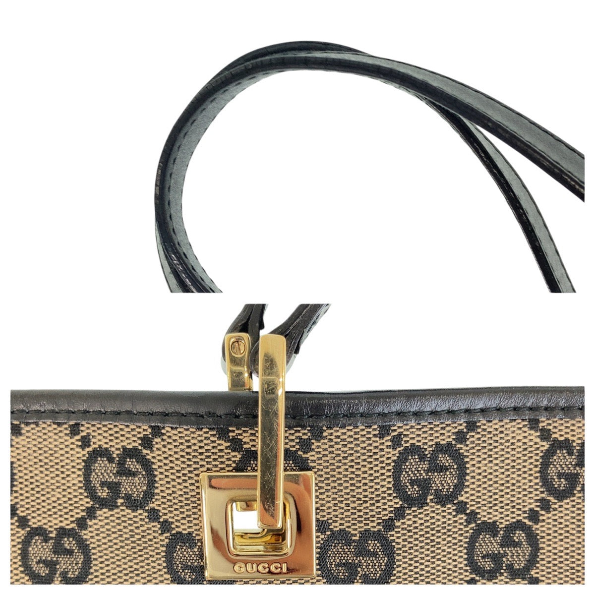 GUCCI Tote Bag 002 1098 GG canvas, leather Black GoldMetal Tote Bag Shoulder Bag Women Used Authentic