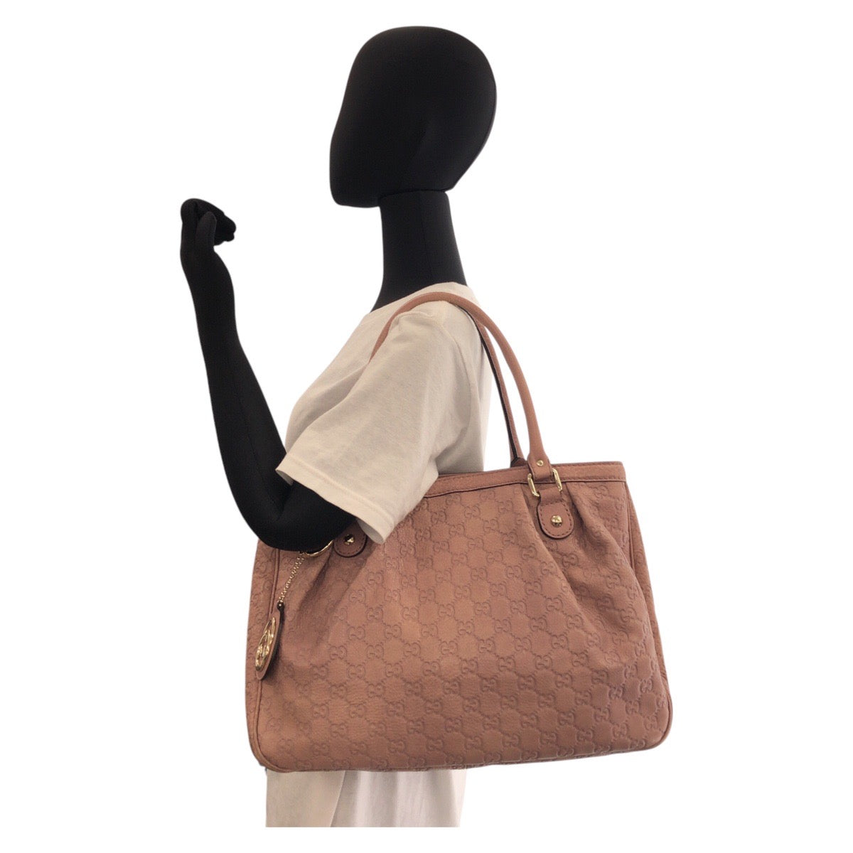 GUCCI Tote Bag 296835 leather Pink Beige Gold Metal Guccisima Sukey