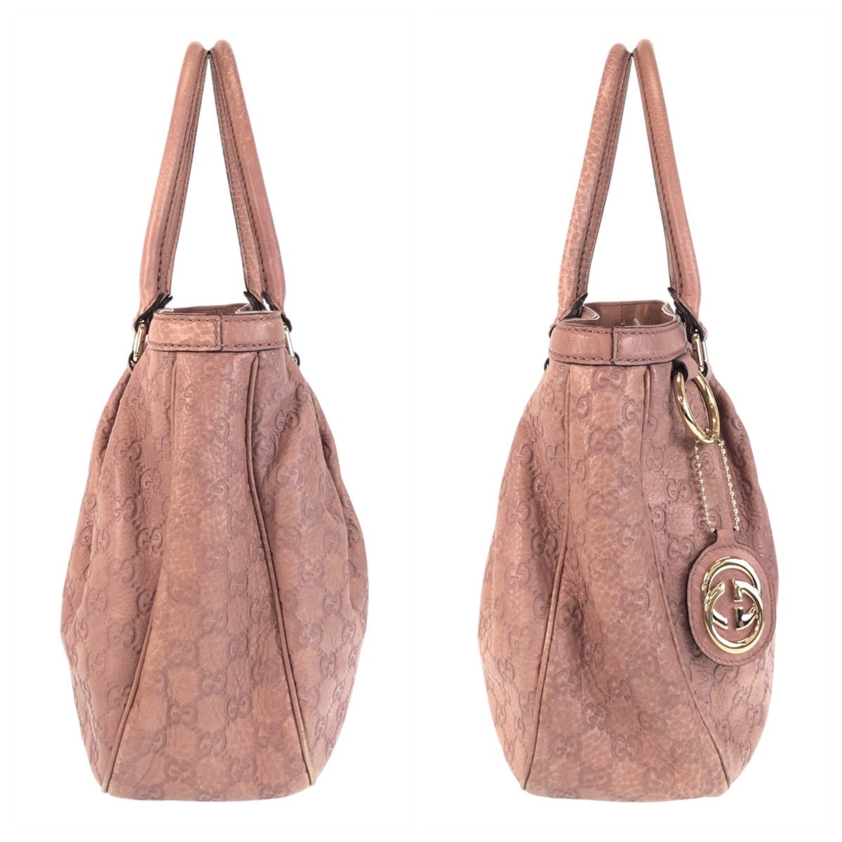 GUCCI Tote Bag 296835 leather Pink Beige Gold Metal Guccisima Sukey