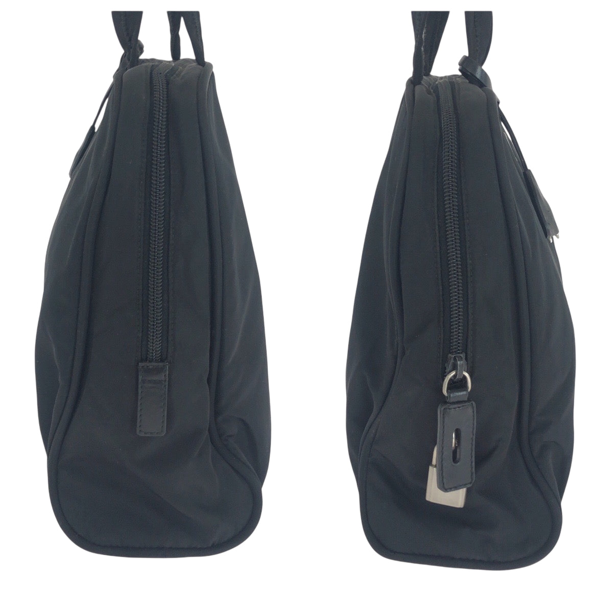 PRADA Tote Bag Nylon Black SilverMetal Tote Bag Shoulder Bag Test Triangle With logo Women Used Authentic