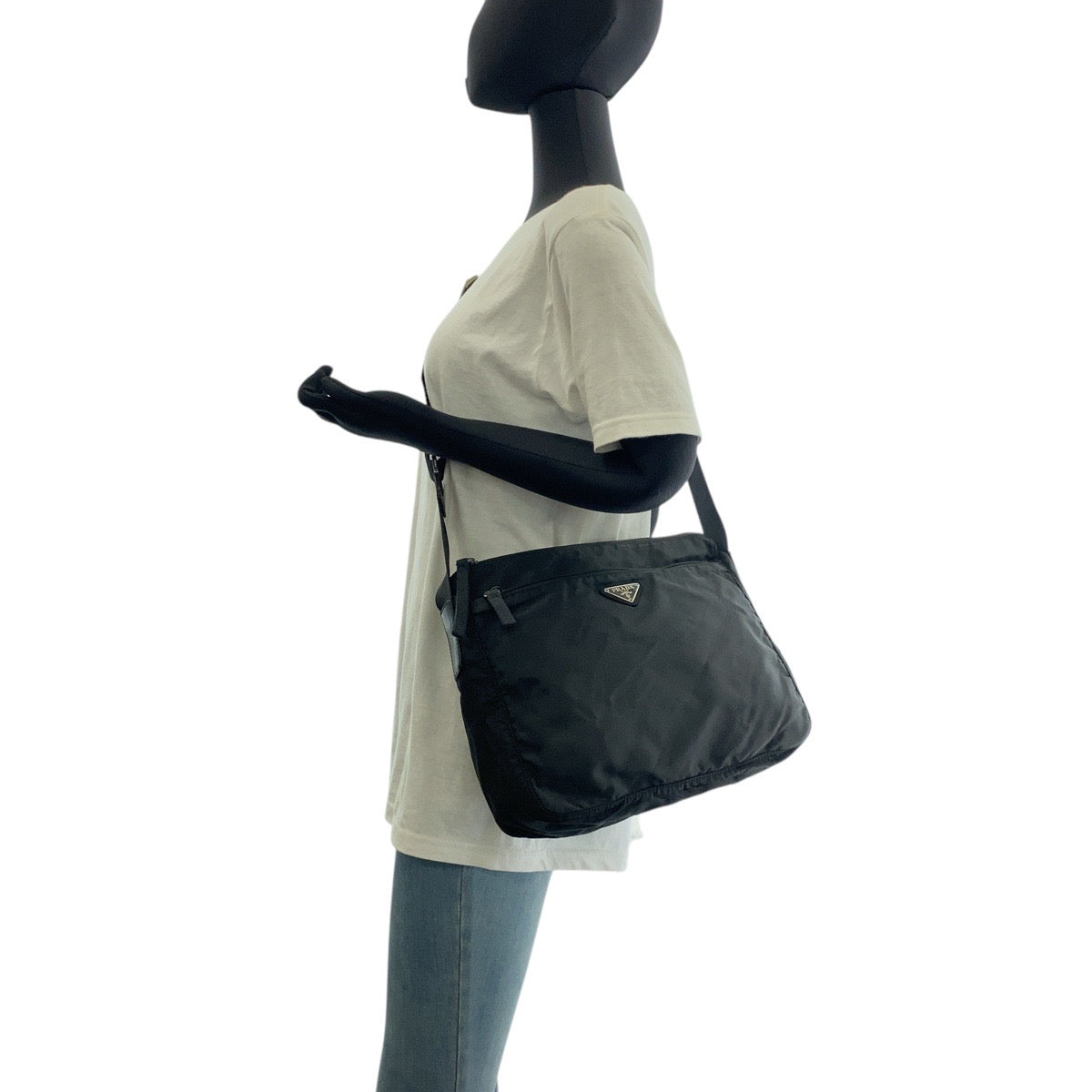 PRADA Shoulder Bag Nylon Black SilverMetal Test Triangle With logo