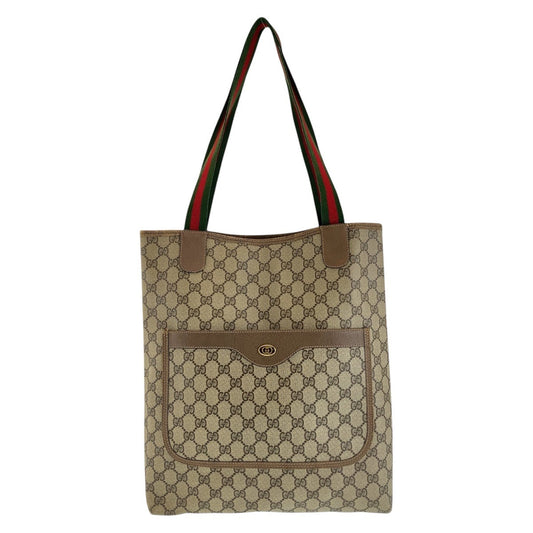 GUCCI Tote Bag 39 02 003 GG Supreme Canvas Beige Gold Metal Old Gucci Shelly Line