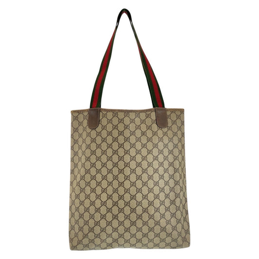 GUCCI Tote Bag 39 02 003 GG Supreme Canvas Beige Gold Metal Old Gucci Shelly Line