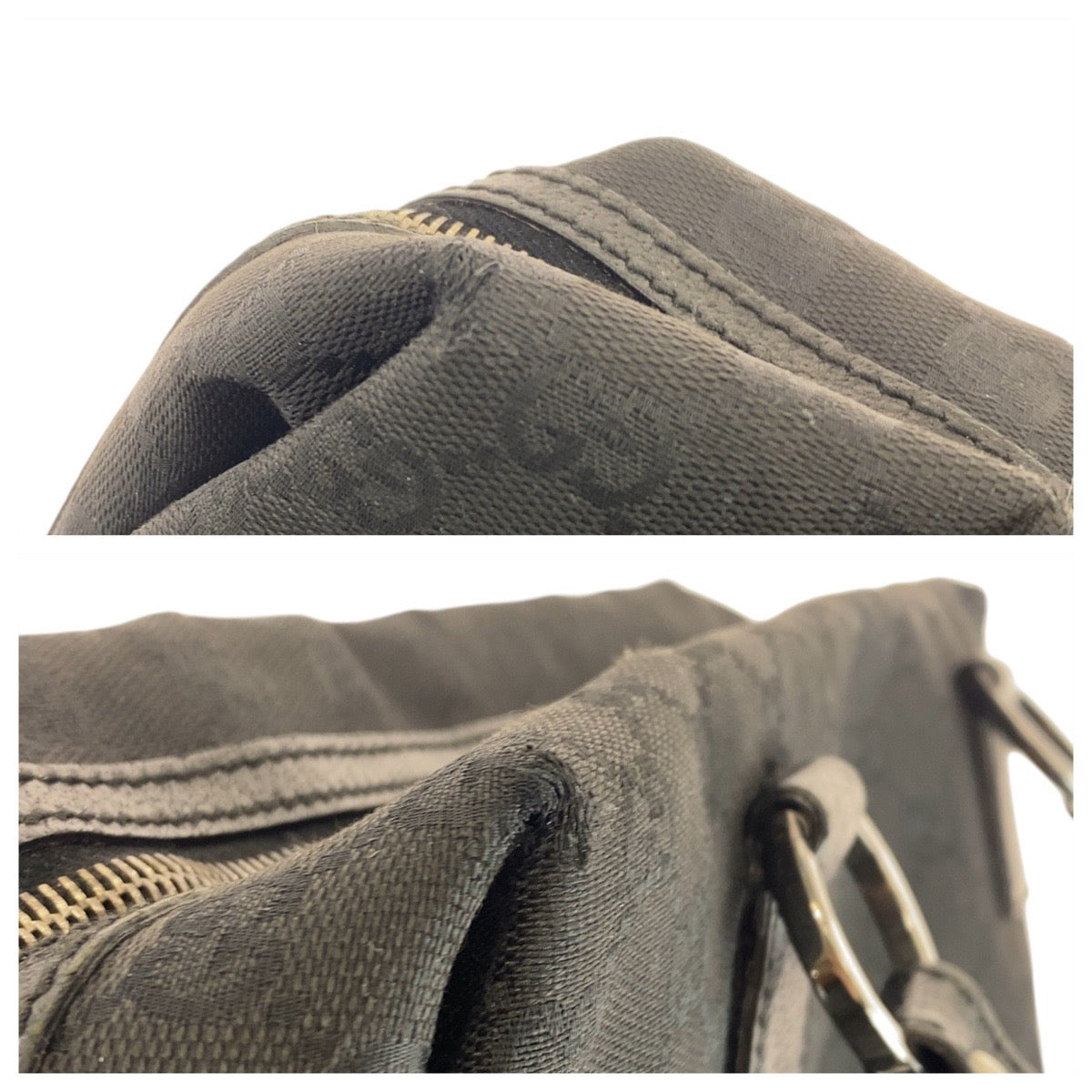 GUCCI Tote Bag 113009 GG canvas, leather Black SilverMetal Tote Bag handbag Women Used Authentic