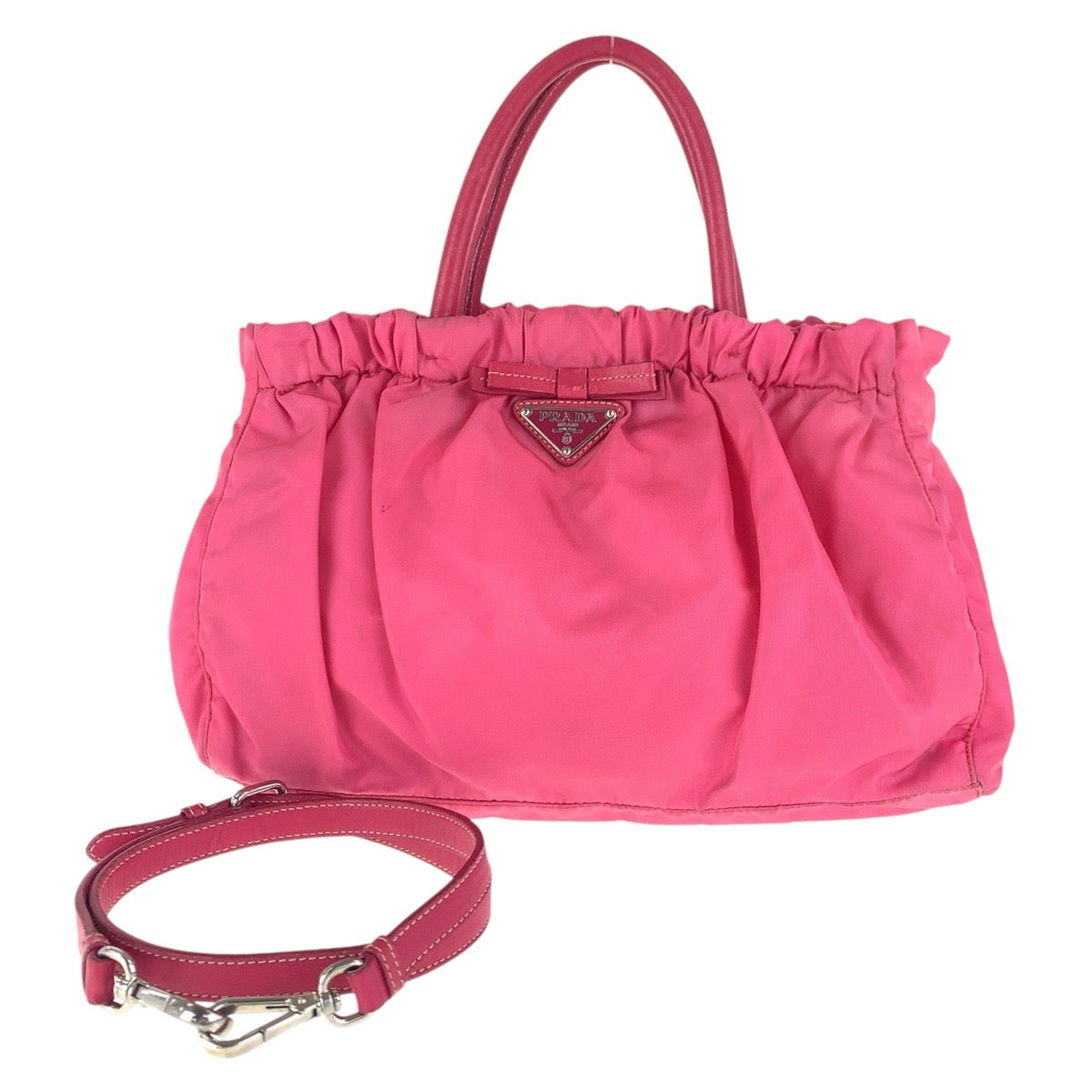 PRADA Tote Bag Nylon, Leather pink Tote Bag Shoulder Bag 2way Test Triangle With logo Women Used Authentic