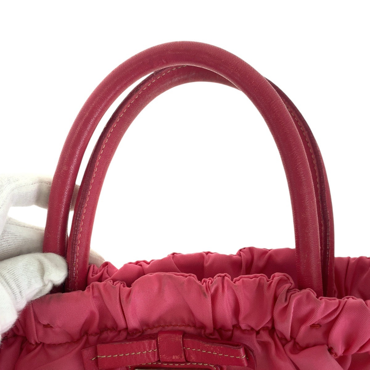 PRADA Tote Bag Nylon, Leather pink Tote Bag Shoulder Bag 2way Test Triangle With logo Women Used Authentic