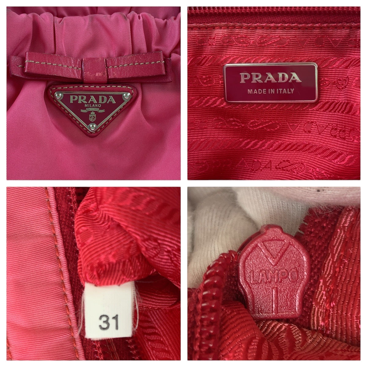 PRADA Tote Bag Nylon, Leather pink Tote Bag Shoulder Bag 2way Test Triangle With logo Women Used Authentic
