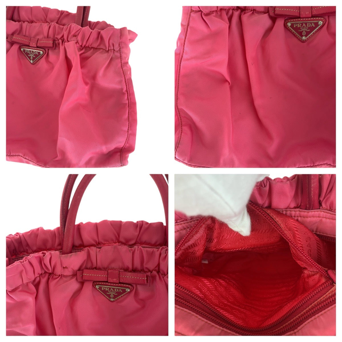 PRADA Tote Bag Nylon, Leather pink Tote Bag Shoulder Bag 2way Test Triangle With logo Women Used Authentic