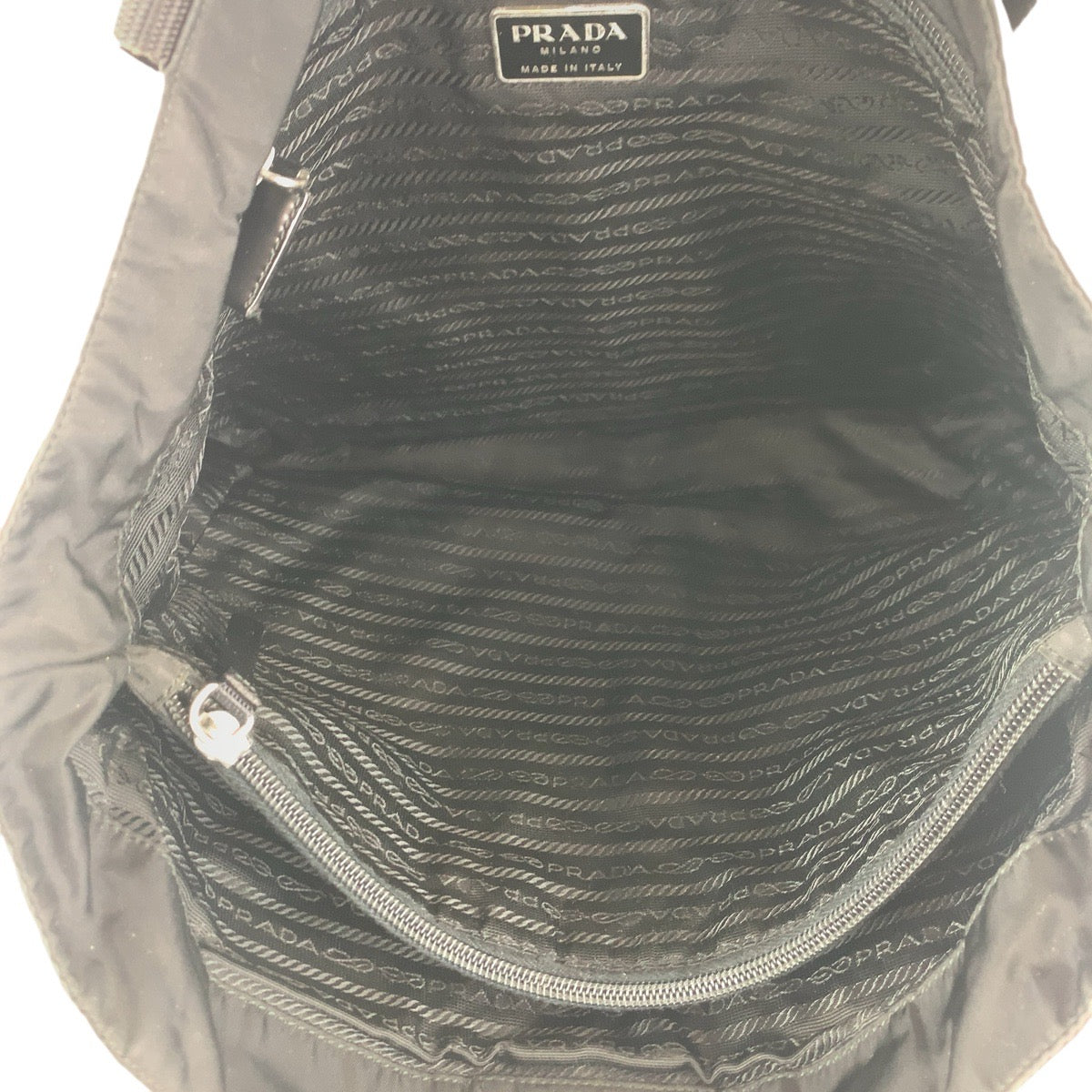 PRADA Tote Bag Nylon Black SilverMetal Tote Bag Shoulder Bag Test Triangle With logo Women Used Authentic
