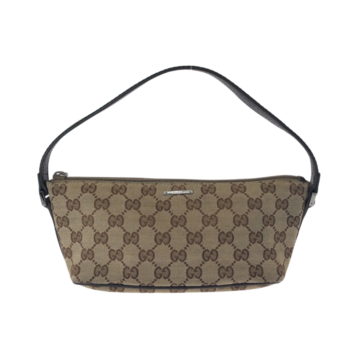 GUCCI Handbag 141309 GG canvas Beige Brown SilverMetal Handbag accessory pouch Sherry line Women Used Authentic