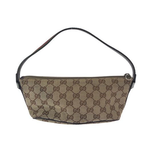 GUCCI Handbag 141309 GG canvas Beige Brown SilverMetal Handbag accessory pouch Sherry line Women Used Authentic